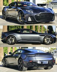 three different views of a black sports car