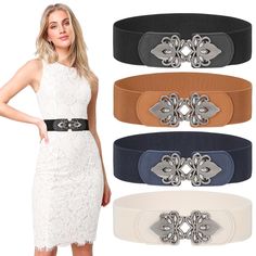 women's belt with metal buckles and embellishment on the front, two colors