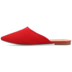 The perfect mule flat for zero-fuss looks, the Aniee by Journee Collection. With a padded footbed and a tiny stacked heel, this versatile look can be worn with ease all day. Knit fabric uppers detailed with an almond-shaped toe complete this wardrobe essential. | Journee Collection Women's Aniee Flats, Red, 8.5M Red Low Heel Flats For Summer, Trendy Flat Mules With Cushioned Footbed, Spring Slip-on Mules With Textured Footbed, Red Closed Toe Slip-ons For Spring, Summer Slip-on Flats With Red Sole, Spring Slip-on Mules With Red Sole, Spring Slip-on Low Heel Mules, Spring Slip-on Mules With Low Heel, Summer Slip-on Mules With Red Sole