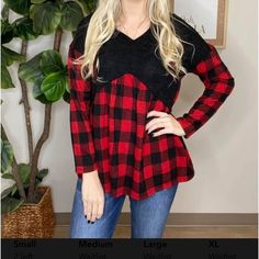 Heimish Usa Black And Red Buffalo Plaid Size M Babydoll Pullover Hoodie. Nwot Generous Fit. Cute Plaid Tops For Fall, Cute Red Fall Tops, Fitted Black Christmas Top, Cute Red Winter Tops, Fitted Black Top For Christmas, Cute Black Long Sleeve Tops, Cute Patchwork Tops For Fall, Red Buffalo Plaid, Buffalo Plaid