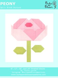 an image of a flower made out of paper with the text peony quilt block pattern