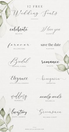 two wedding programs with flowers and leaves on them