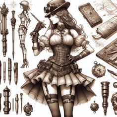 ArtStation - Steampunk girls turnarounds Steampunk Dress Drawing, Steam Punk Character Design, Steampunk Concept Art, Victorian Steampunk Aesthetic, Steampunk Oc, Steampunk Drawings, Steampunk Womens Fashion, Punk Character Design, Steampunk Outfits Women