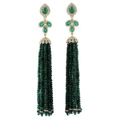 Gold Tassel Earrings, Diamond Glitter, Women Diamond, Emerald Diamond, Hunter Green, Tassel Earrings, Diamond Jewelry, Jewelry Earrings Dangle, Tassels