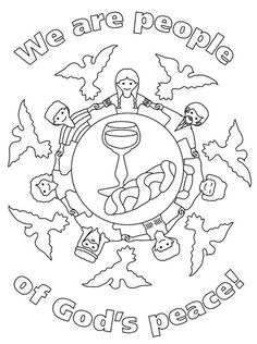 we are people of god's peace coloring page with the words and symbols on it