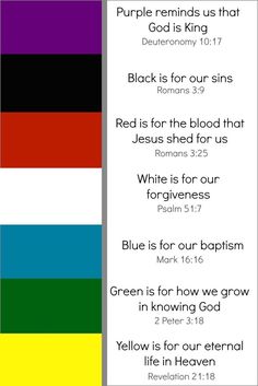 an image of the bible's colors and their meaning in rainbows, blue, red