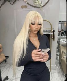 Bangs Blonde Hair, Diy Hair Wig, Frontal Wig Hairstyles, Quick Weave Hairstyles, Frontal Hairstyles, Dope Hairstyles, Ponytail Styles