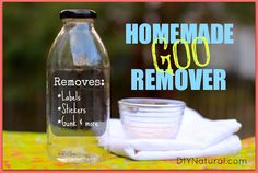 homemade go remover bottle next to glass bowl and napkin