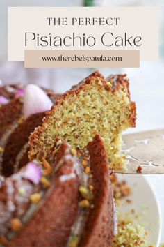 This is a photo of a slice of pistachio cake being lifted out. Best Pistachio Cake, Pistachio Cake Recipe, Almond Glaze, Pistachio Pudding, Pistachio Cake, Almond Extract, Honey Cake, Fruit Pizza, White Cake Mixes