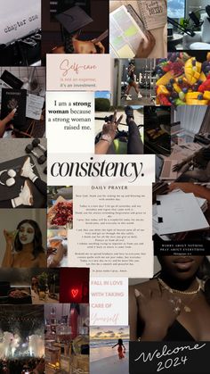 collage of photos with the words constienscy written in black and white