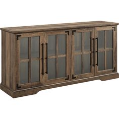 the sideboard is made from wood and has glass doors