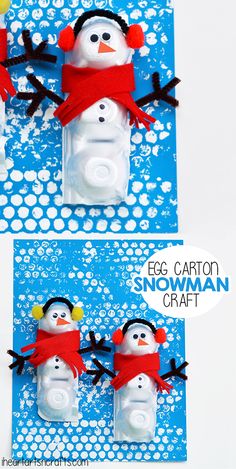 an egg carton snowman craft is shown with the instructions for how to make it