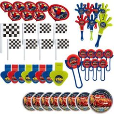 cars birthday party supplies including 8 guest picks, 6 race flags, and 8 favors