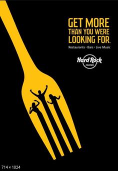 an advertisement for hard rock cafe featuring two people on a fork with the words get more than you were looking for