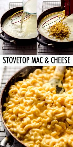 two pictures showing how to make stovetop mac and cheese