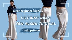 two women in long skirts with the text super beginner friendly lily bas skirt sew along