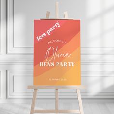 an easel with a sign that says welcome to ohana hens party on it