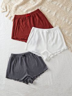 Multicolor  Collar  Knitted Fabric Plain Short Sets Embellished Slight Stretch All Women Sleep & Lounge Period Shorts, Plain Shorts, Cute Lazy Day Outfits, Lazy Day Outfits, Baby Shorts, Home Outfit, Maze Runner, Sleepwear Women