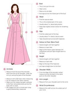 the dress size guide for a bridesmaid is shown in this diagram, with instructions to