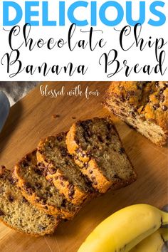 delicious chocolate chip banana bread on a cutting board