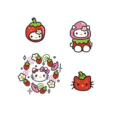 the hello kitty stickers are all different colors and designs, but one is red