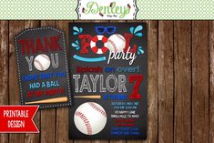 this is an image of a baseball birthday party printables and thank you sign