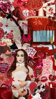 a collage of hearts, candles, and other items in the shape of a woman