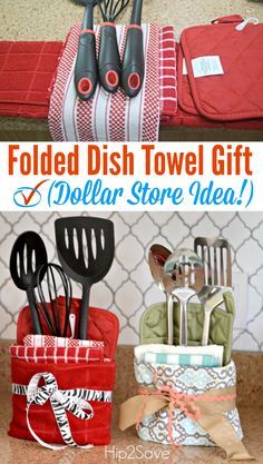 folded dish towel gift dollar store idea