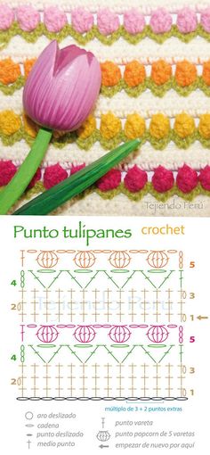 a crochet pattern with a flower on it and the words punto tulipanes