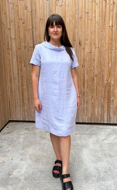 Handmade washed A-line linen midi dress with short sleeves, V-neck back with pockets . Made with love for You. *100% local medium weight linen *Suitable for maternity or nursing *Each item is individually cut and sewn by order *The model height is 172 cm *The model is wearing size L *The dress color - Lilac blue *Note that colors may look different on your display depending on their settings and technical characteristics.  Please let us know if you need different measurements or colors. CARE *Ma Summer Linen Dresses, Linen Midi Dress, Blue Midi Dress, Style Expert, Collar Dress, Dress Backs, Dress Clothes For Women, Lilac, Models