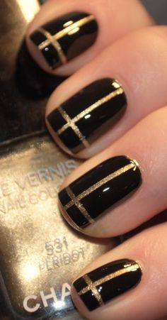 Love this, but I would just like to go on the record and state that Chanel nail polish is the biggest waste of $26 in the entire world. It chips within .5 seconds of applying. Cross Nails, Easy Nails, Gold Nail, Simple Nail Art Designs, Nail Polish Designs, Nailed It, Fabulous Nails, Nail Art Inspiration