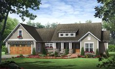 this is an artist's rendering of the front elevation of these craftsman - style home plans