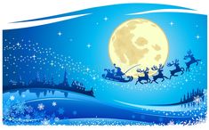 santa's sleigh with reindeers flying in the night sky royalty illustration