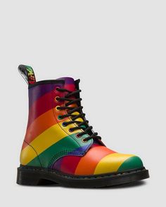 1460 PRIDE MULTI RAINBOW BACKHAND STRIPE BOOT Dr Martens Store, Pride Rainbow, Boots Uk, Leather Lace Up Boots, M 4, Liner Socks, Cool Fits, Goodyear Welt, Leather Lace