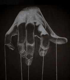 a drawing of a hand with strings attached to it