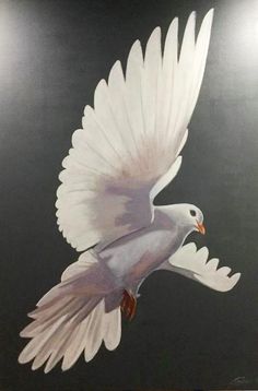 a painting of a white bird flying in the air