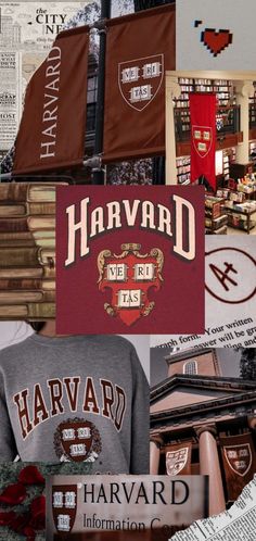 many different pictures are arranged together to make a collage with the words harvard on them