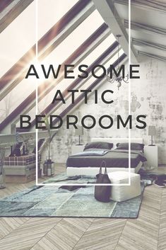 an attic bedroom with the words awesome attic bedroom ideas on it's front cover