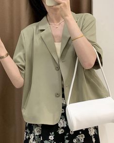 Green Short-Sleeved Suit Blazer Jacket | Ahn Mi Yeon - Our Beloved Summer L Mi Yeon, Our Beloved Summer, Green Denim Jacket, Beloved Summer, Fashion Chingu, Leopard Jacket, Types Of Coats, Sequin Jacket, Plaid Jacket