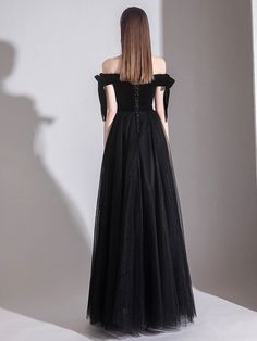 Off-shoulder Tulle Ball Gown For Banquet, Off-shoulder Tulle Gown For Evening, Off-shoulder Tulle Evening Dress For Gala, Evening Off-shoulder Tulle Gown, Off-shoulder Tulle Gown For Formal Occasions, Black Tulle Evening Dress For Prom Season, Black Tulle Maxi Evening Dress, Off-shoulder Tulle Ball Gown For Formal Occasions, Black Off-shoulder Evening Dress For Wedding