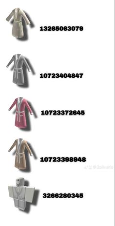 several different types of clothing are shown in this graphic style, with the numbers below them