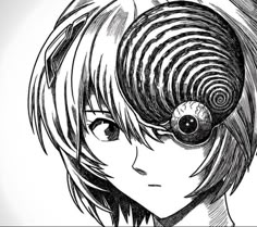 a drawing of a girl with an eyeball in her hair