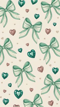 an image of bows and hearts on a white background with green bowknots