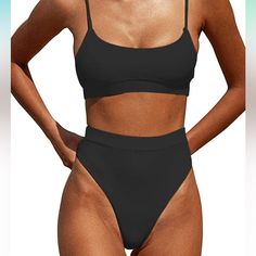 Womens High Waisted Swimsuits Bottom Padded Bathing Suits Bikini Sets Top Two Piece Swimwear High Waist Black Swimwear With Built-in Bra, Black High Waist Swimwear With Built-in Bra, Black High-waist Swimwear With Built-in Bra, Black High Waist Seamless Swimwear, Black High-waist Seamless Swimwear, Black Seamless High-waist Swimwear, High Waist Black Swimwear For Beach Party, Black High Waist Swimwear For Beach Party, High-waist Black Swimwear For Beach Party