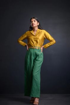 Hara Trouser | NOT JUST A LABEL Elegant Silk Wide Leg Palazzo Set, Traditional Linen Workwear Sets, Traditional Linen Sets For Workwear, Festive Wide Leg Silk Pants, Festive Wide Leg Silk Bottoms, Elegant Linen Sets With Straight Pants, Elegant Festive Wide Leg Palazzo Set, Elegant Wide Leg Palazzo Set For Festive Occasions, Traditional Gold Pants For Festive Occasion