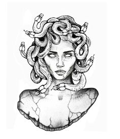 a drawing of a woman with snakes on her head