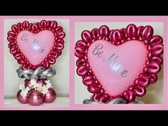 two pictures of heart shaped balloons with the words be me on them and an ornament