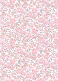 a pink and gray flowered background with small flowers on the bottom half of it