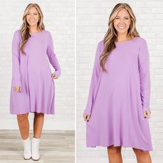 fb-feed Purple Solid Color Dress For Spring, Purple Dresses For Spring, Casual Purple Solid Color Dress, Purple Loose Fit Dress For Spring, Purple Relaxed Fit Dress For Spring, Casual Purple Dresses For Fall, Casual Purple Dresses With Pockets, Spring Dresses With Side Pockets For Loungewear, Spring Loungewear Dresses With Side Pockets