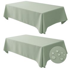 two green tablecloths with white dots on them